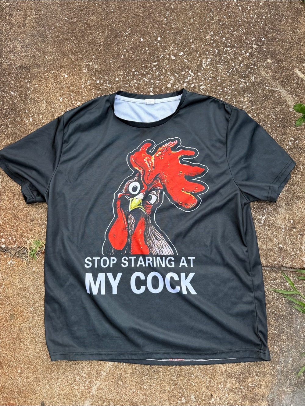 Graphic Black Men's Tee with Red Rooster Print - Stop Staring. 2XL